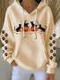 Women's Halloween Black Cat Pumpkin Print Casual Hooded Sweatshirt