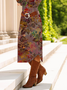 Women's Long Sleeve Spring/Fall As Picture Floral Crew Neck Daily Going Out Casual Midi A-Line T-Shirt Dress Dress