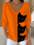 Women's Autumn Cute Three Little Black Cats Printed Casual Top