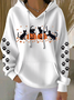 Women's Halloween Black Cat Pumpkin Print Casual Hooded Sweatshirt