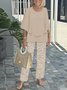 Bell Sleeve Crew Neck Casual Loose Two-Piece Set