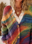 Colorful Bohemian Arc Pattern Art Print Buttoned V-neck Cardigan Sweater