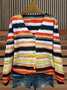Loose Crew Neck Striped Peasant Cardigan