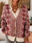 Women's Boho Folk Floral Print Buttoned V-neck Cardigan Sweater