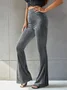 Women's  Elastic Waist H-Line Flare Pants Daily Going Out Pants Gray Casual Split Joint Plain Spring/Fall Pants