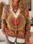 Bohemian Mandala Totem Pattern Art Print Buttoned V-neck Cardigan Sweater