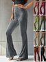 Women's  Elastic Waist H-Line Flare Pants Daily Going Out Pants Gray Casual Split Joint Plain Spring/Fall Pants