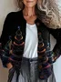 Women's Cardigan Christmas Pattern Button V Crew Neck Sweater Jacket