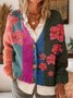 Bohemian Irregular Shapes Pattern Art Print Buttoned V-neck Cardigan Sweater