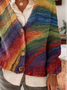 Colorful Bohemian Arc Pattern Art Print Buttoned V-neck Cardigan Sweater