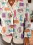Colorful Cute Cat Art Print Buttoned V-neck Cardigan Sweater