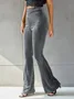 Women's  Elastic Waist H-Line Flare Pants Daily Going Out Pants Gray Casual Split Joint Plain Spring/Fall Pants