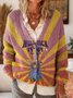 Bohemian Mandala Totem Pattern Art Print Buttoned V-neck Cardigan Sweater
