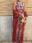 Women's Printing Geometric Daily Going Out Two-Piece Set Color1 Casual Spring/Fall Coat With Skirt Celebrity-style Cape And Skirt Two-piece Set