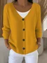 Women's Casual V-Neck Button Long Sleeve Cardigan