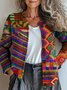 Knitted Crew Neck Peasant Geometric Cardigan