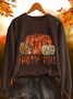 Women's Halloween Happy Fall Pumpkin Print Crew Neck Long Sleeve Sweatshirt