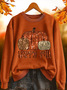 Women's Halloween Happy Fall Pumpkin Print Crew Neck Long Sleeve Sweatshirt