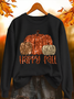 Women's Halloween Happy Fall Pumpkin Print Crew Neck Long Sleeve Sweatshirt