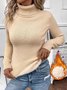 Women's Long Sleeve T-shirt Spring/Fall Khaki Plain Turtleneck Daily Going Out Vintage Top