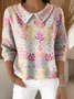 Shawl Collar Casual Floral Imitation Cashmere Sweater