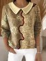 Shawl Collar Casual Imitation Cashmere Floral Sweater
