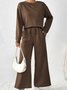 Women's Embossed Plain Daily Going Out Two-Piece Set White Casual Spring/Fall Top With Pants Matching Set