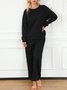 Women's Embossed Plain Daily Going Out Two-Piece Set White Casual Spring/Fall Top With Pants Matching Set