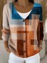 V Neck Vintage Multicolor Block Loose Cardigan