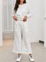 Women's Embossed Plain Daily Going Out Two-Piece Set White Casual Spring/Fall Top With Pants Matching Set