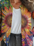 Loose Gradient Pattern Casual Crew Neck Cardigan