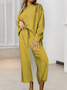 Women's Embossed Plain Daily Going Out Two-Piece Set White Casual Spring/Fall Top With Pants Matching Set