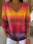 Gradient Pattern V Neck Loose Casual T-Shirt