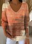 Gradient Pattern V Neck Loose Casual T-Shirt