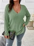 Plain Sexy Loose V Neck Long-sleeved Ribbed Loose T-shirt