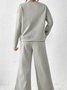 Women's Embossed Plain Daily Going Out Two-Piece Set White Casual Spring/Fall Top With Pants Matching Set