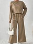 Women's Embossed Plain Daily Going Out Two-Piece Set White Casual Spring/Fall Top With Pants Matching Set
