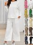 Women's Embossed Plain Daily Going Out Two-Piece Set White Casual Spring/Fall Top With Pants Matching Set