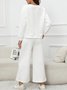 Women's Embossed Plain Daily Going Out Two-Piece Set White Casual Spring/Fall Top With Pants Matching Set