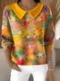 Shawl Collar Casual Imitation Cashmere Floral Sweater