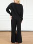 Women's Embossed Plain Daily Going Out Two-Piece Set White Casual Spring/Fall Top With Pants Matching Set