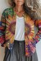 Loose Gradient Pattern Casual Crew Neck Cardigan