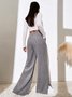 Women's  Elastic Waist H-Line Wide Leg Pants Daily Going Out Pants Deep Brown Casual Split Joint Plain Spring/Fall Pants