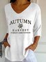 V Neck Simple Loose Letter Pattern T-Shirt