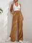 Women's  Elastic Waist H-Line Wide Leg Pants Daily Going Out Pants Deep Brown Casual Split Joint Plain Spring/Fall Pants
