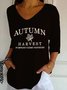 V Neck Simple Loose Letter Pattern T-Shirt