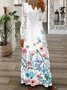 Women's Long Sleeve Spring/Fall pink-gray Plain Split Joint V Neck Daily Going Out Vintage Maxi A-Line T-Shirt Dress Dress