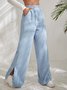 Women's  Elastic Waist H-Line Wide Leg Pants Daily Going Out Pants Deep Brown Casual Split Joint Plain Spring/Fall Pants