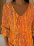 Gradient Pattern Loose Casual V Neck T-Shirt