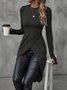 Women's Long Sleeve T-shirt Spring/Fall Wine Red Plain Split Joint Crew Neck Daily Going Out Vintage Top